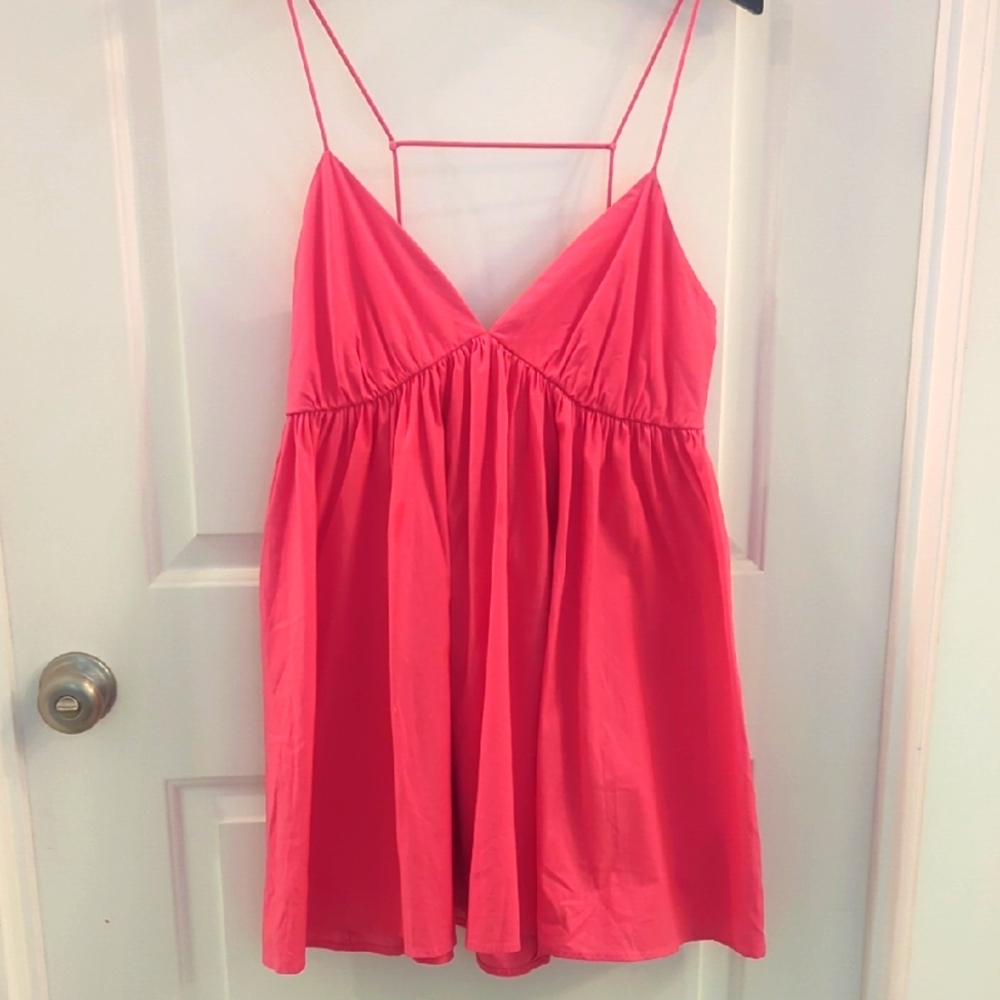Reformation Amara Hot Pink Flambe 98 % Organic Cotton Strappy Mini Party Dress